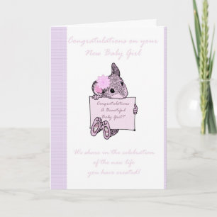 Carte Félicitations Baby Girl Card, Nouveau bébé