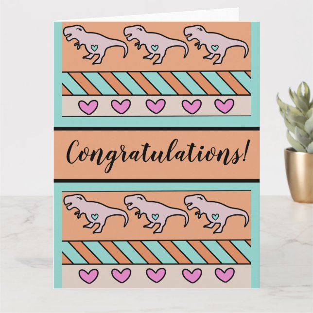 Carte Félicitations Baby shower T-Rex Motif cardiaque (Petite plante)