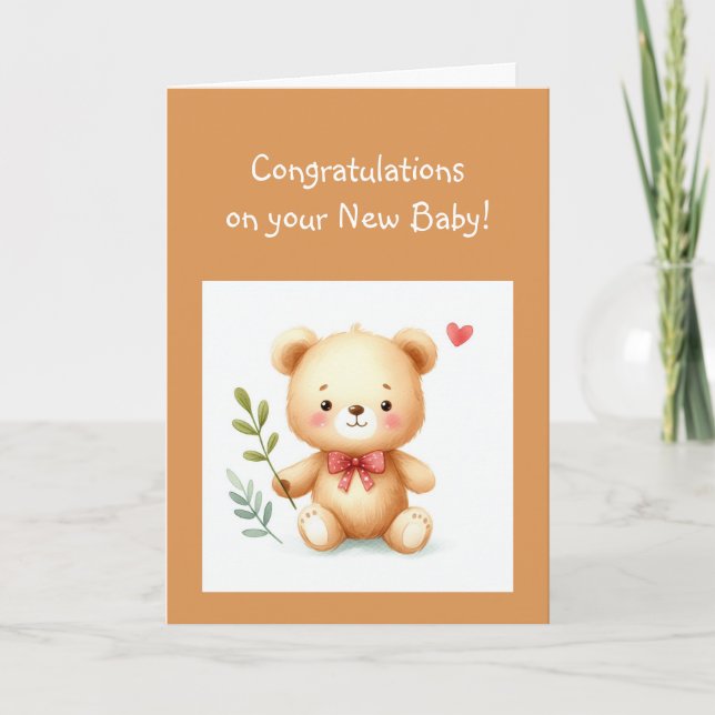 Carte Félicitations Bébé amusant ours en peluche (Devant)