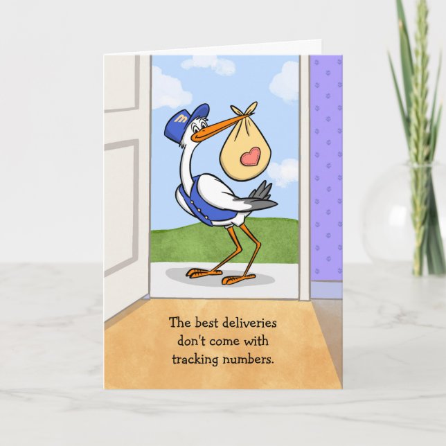 Carte Félicitations bébé avec cigogne (Devant)