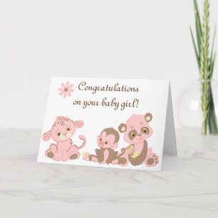 Carte Félicitations Bébé Fille Nouveaux Animaux Note Ros