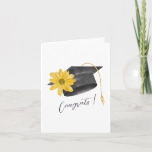 Carte Félicitations casquette avec fleur jaune