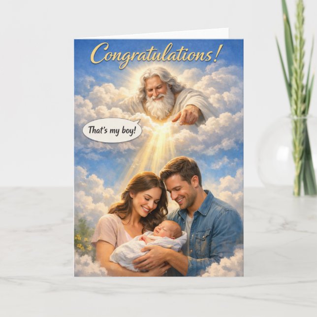 Carte Félicitations, c'est mon garçon. Premier bébé né (Devant)