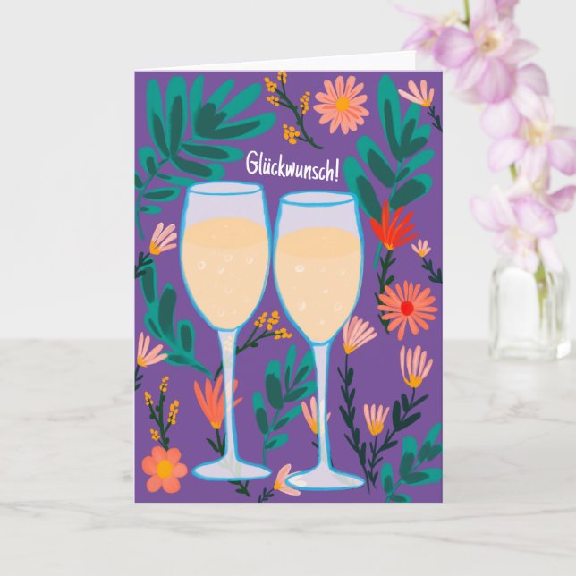 Carte Félicitations Champagne Fleurs Joyeux Mariage (Orchidée)