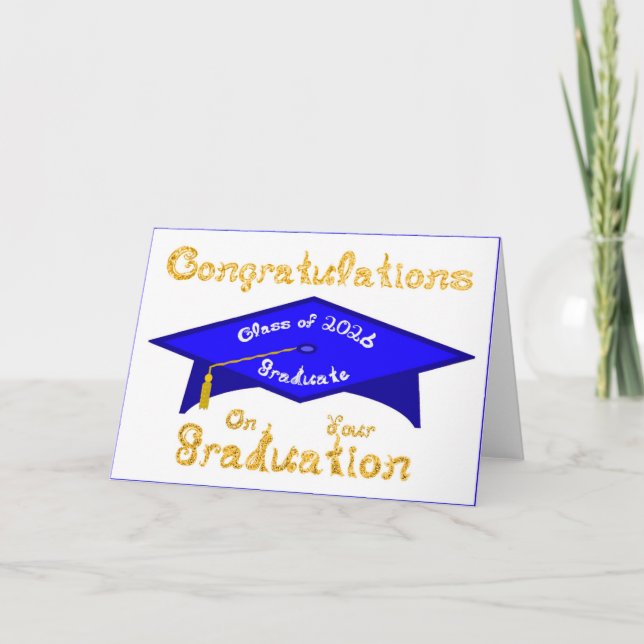 Carte Félicitations Classe de 2026 Diplômé Bleu Blanc (Devant)