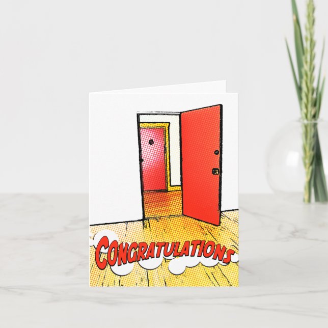 Carte félicitations comic door (Devant)