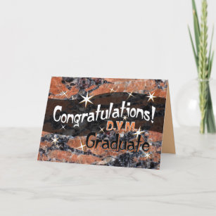 Carte Félicitations D.V.M. Diplômé orange et noir