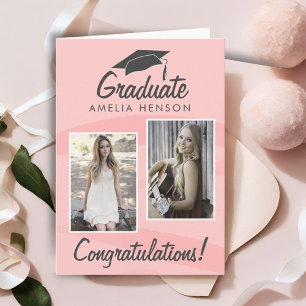 Carte Félicitations de diplômé à l'aquarelle rose 2 Phot