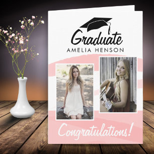 Carte Félicitations de diplômé à l'aquarelle rose 2 Phot