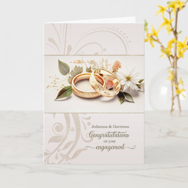 Carte Félicitations de fiançailles Bagues de mariage per (Fleur jaune)