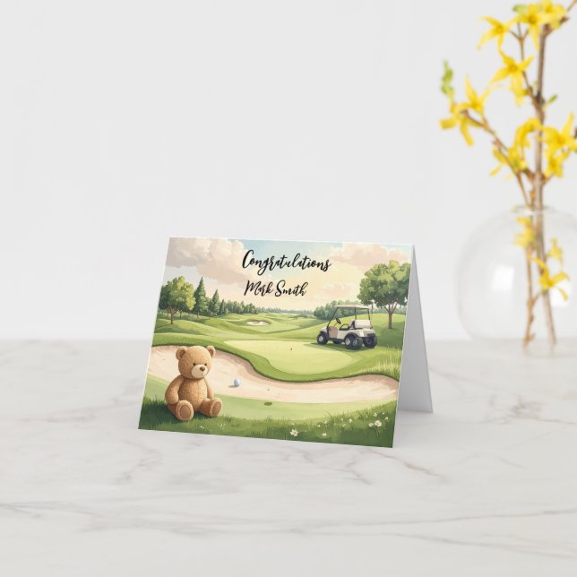 Carte Félicitations de golf pour bébé golfeur C'est un g (Fleur jaune)
