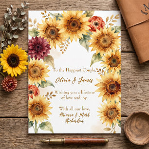 Carte Félicitations de mariage au tournesol rustique bor