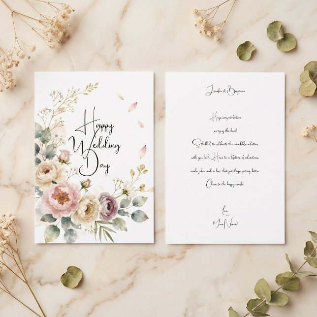 Carte Félicitations de mariage aux fleurs roses à l'aqua (Créateur téléchargé)