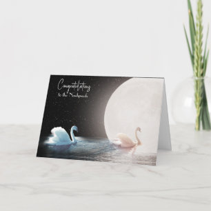 Carte Félicitations de mariage Cygnes blancs et Lune