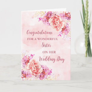 Carte Félicitations de mariage pour ma sœur avec des fle