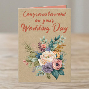 Carte Félicitations de mariage rustique floral orange