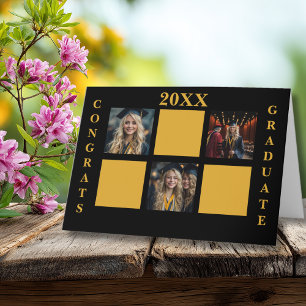 Carte Félicitations Diplômé 3 Collage de photos Noir Drô