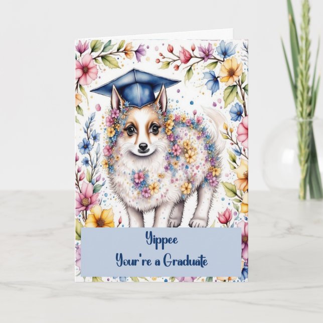 Carte Félicitations diplômé de 8e année avec chien (Devant)