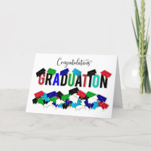 Carte Félicitations Diplômés Colorés Caps de Graduation