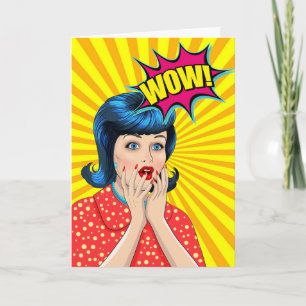 Carte Félicitations drôle avec Pop Art Wow Woman