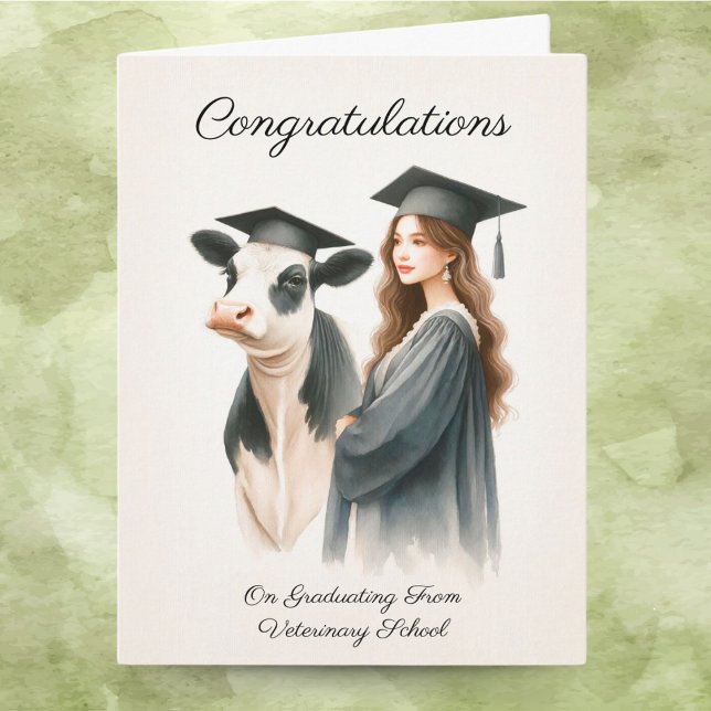 Carte Félicitations École Vétérinaire Vache Et Diplômé (Celebrate their journey from hoof to heal with joy!)