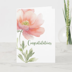 Carte Félicitations Élégante Grande Fleur Aquarelle