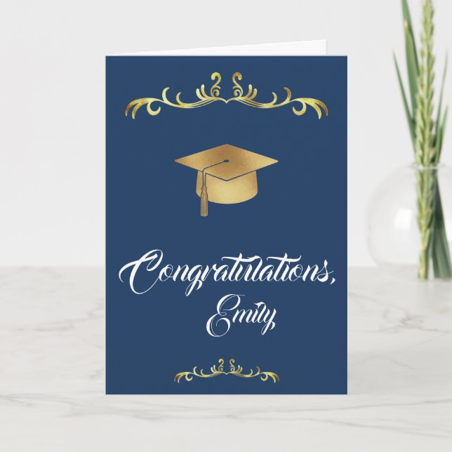 Carte Félicitations Élégantes Dorées Diplômé Remise de d (Devant)