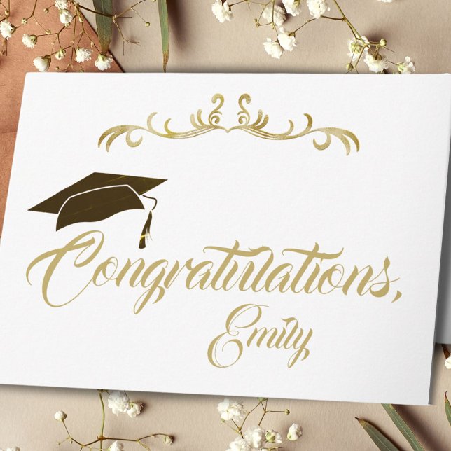 Carte Félicitations Élégantes Dorées Diplômé Remise de d (Créateur téléchargé)