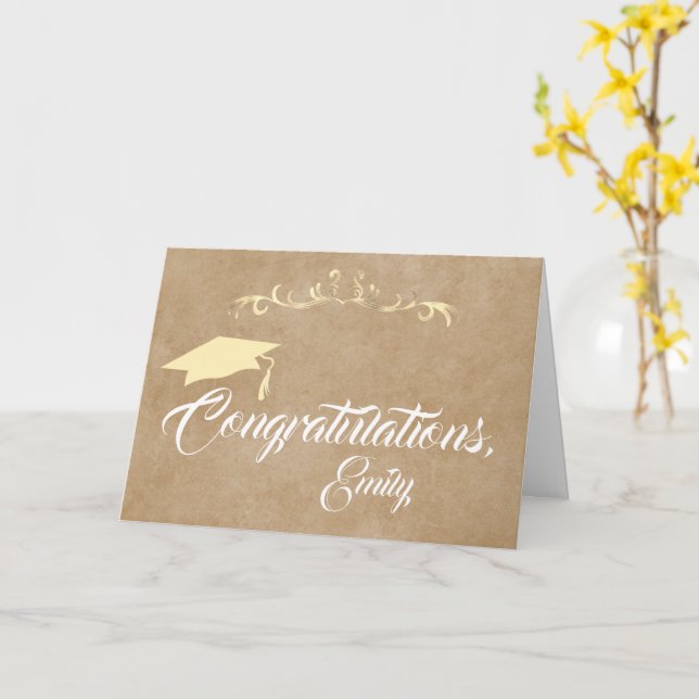 Carte Félicitations Élégantes Rustiques Diplômé Remise d (Fleur jaune)