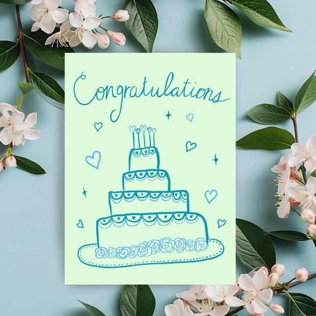 Carte Félicitations Fiançailles Mariage Sketch Doodle (Congratulations Wedding Engagement Sketch Doodle Card Wedding Cake Cute Charming Whimsical)