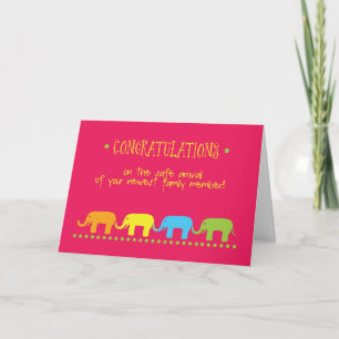 Carte Félicitations Fille Bébé, Rose, Eléphants Verts