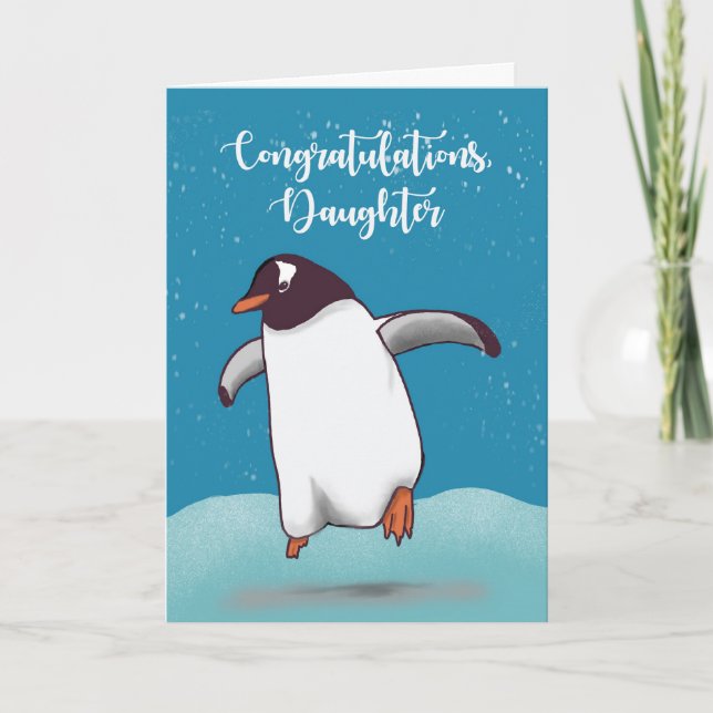 Carte Félicitations Fille Pingouin Saut Pour Joie (Devant)
