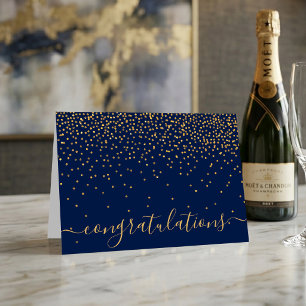 Carte Félicitations Glam Bleu Nuit & Or Confetti