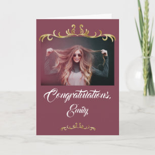 Carte Félicitations Gold Ornament Photo Graduation