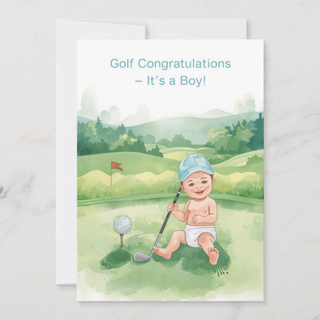 Carte Félicitations Golf C'est un Garçon | Bébé Go (Devant)
