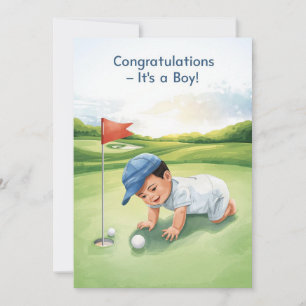 Carte Félicitations Golf C'est un Garçon   Bébé Go