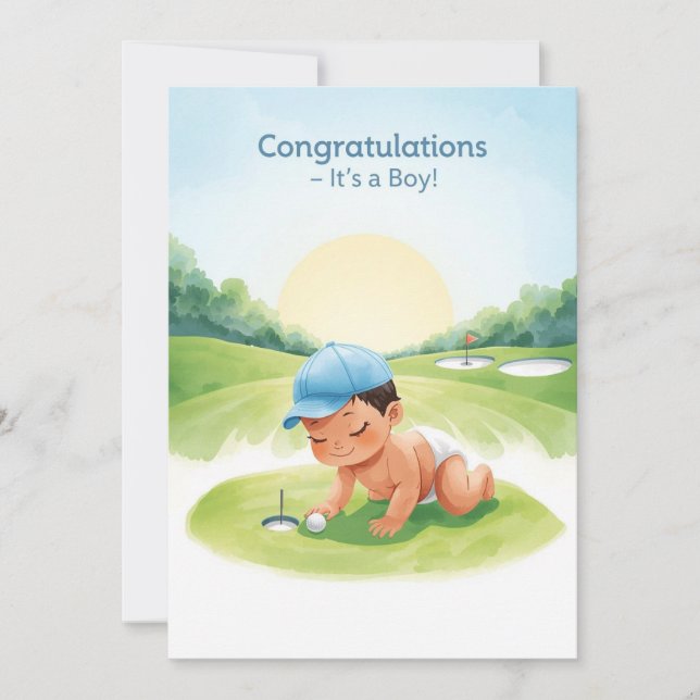 Carte Félicitations Golf C'est un Garçon | Bébé Go (Devant)