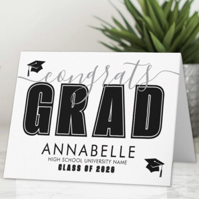 Carte Félicitations Grad Black White Graduation (Congratulations Grad Black White Graduation Card)