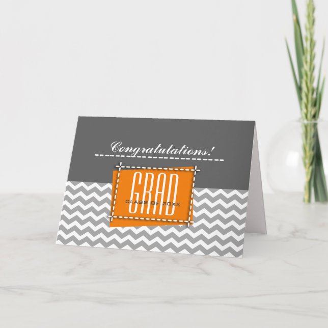 Carte Félicitations Grad. Gris Chevron Motif personnalis (Devant)