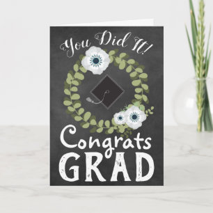 Carte Félicitations Grad Rustic Chalkboard et Fleurs