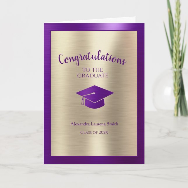 Carte Félicitations Graduate Class of 2024 Purple Gold (Devant)