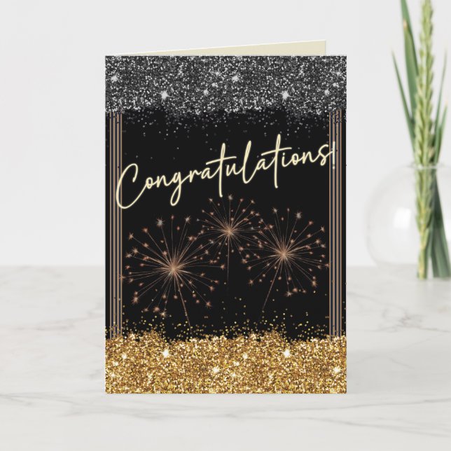 Carte Félicitations Graduation Black & Gold Sparkle (Devant)