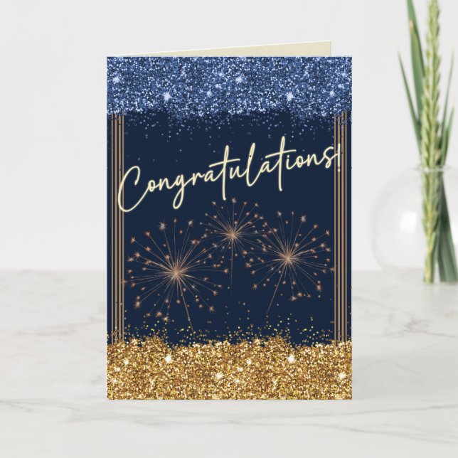 Carte Félicitations Graduation Blue & Gold Sparkle (Devant)