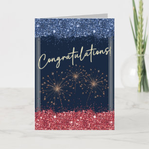 Carte Félicitations Graduation Blue & Red Sparkle