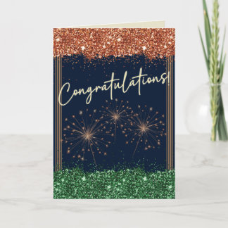 Carte Félicitations Graduation Green & Orange Sparkle