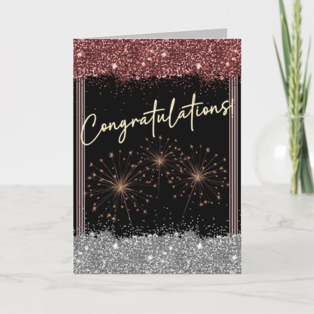 Carte Félicitations Graduation Maron & Argent Sparkle (Devant)