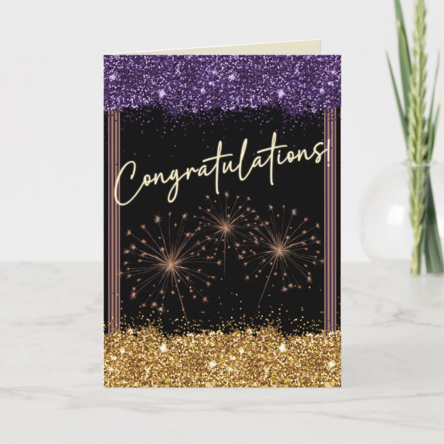 Carte Félicitations Graduation Purple & Gold Sparkle (Devant)