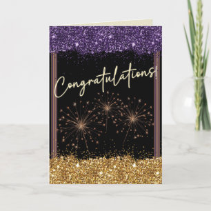 Carte Félicitations Graduation Purple & Gold Sparkle