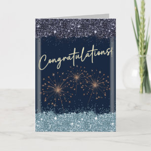 Carte Félicitations Graduation Sky Blue & Navy Sparkle