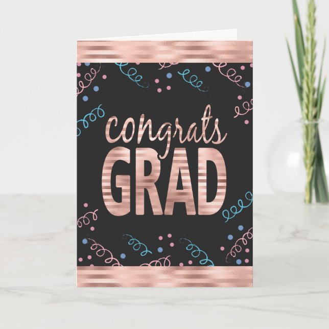 Carte Félicitations Grand Blush Rose Faux Foil et Confet (Devant)
